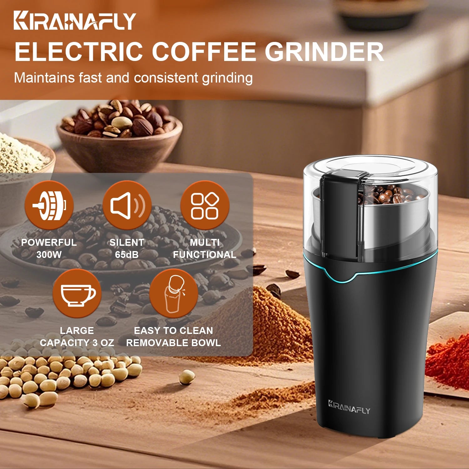 Electric Coffee & Spice Grinder 300W – Stainless Steel Cup