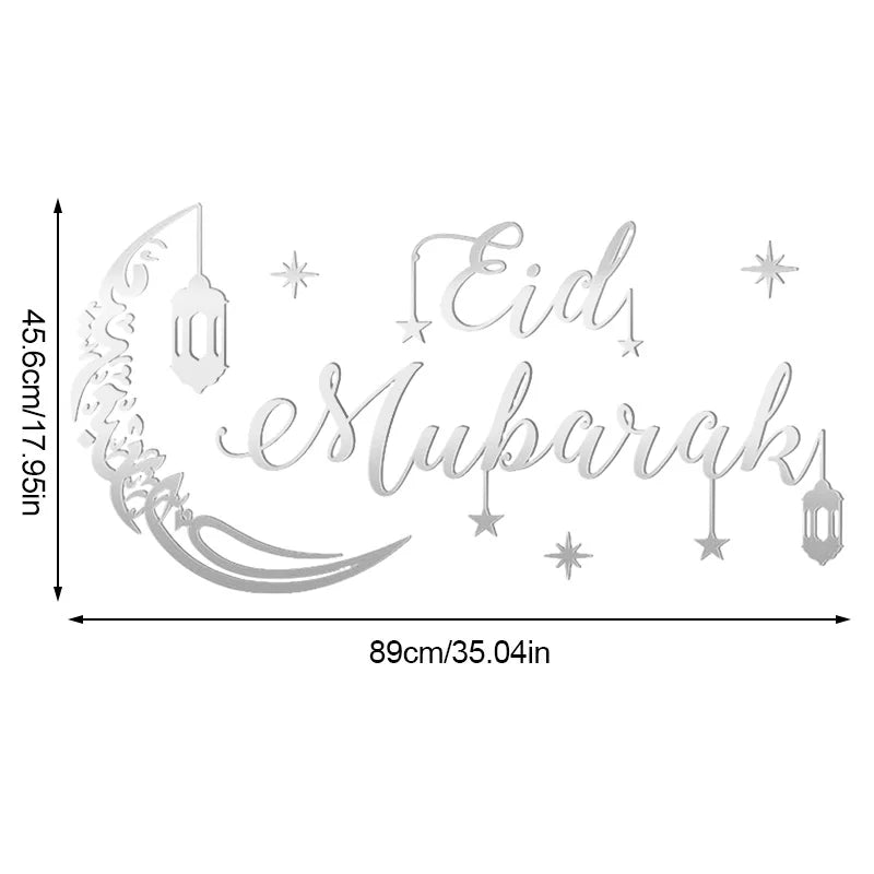 Eid Mubarak Gold Acrylic Mirror Wall Sticker – Ramadan Kareem Large Wall Decal 2026