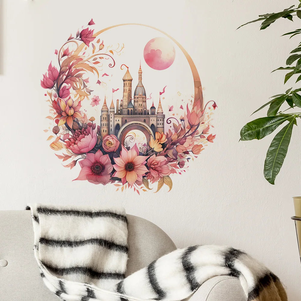 Moon & Flower Vinyl Wall Sticker – Girls Bedroom & Room Decoration