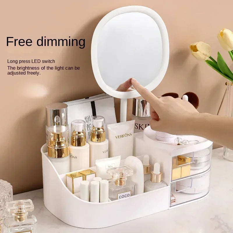 Makeup Organiser with Rechargeable Mirror – Large Capacity Cosmetic Display Case
