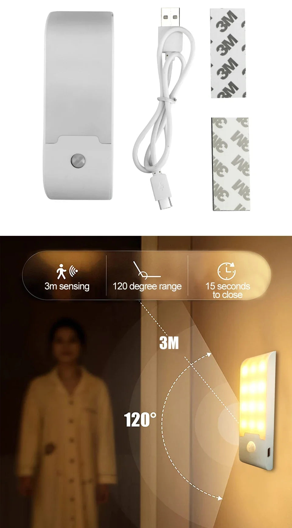 Motion Sensor LED Night Light – Rechargeable Cabinet, Wardrobe & Stair Lamp