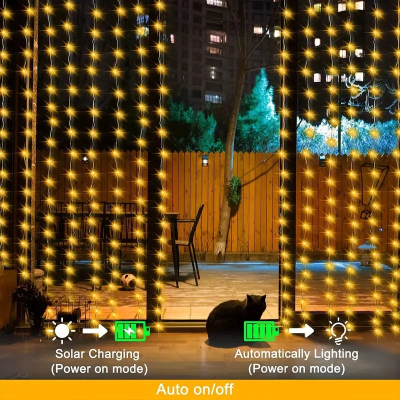 Solar LED Curtain String Lights – 8 Modes for Garden, Party & Home Decor