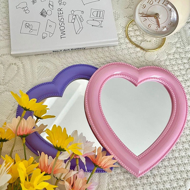 Heart-Shaped Decorative Cosmetic Mirror – Makeup & Room Decor