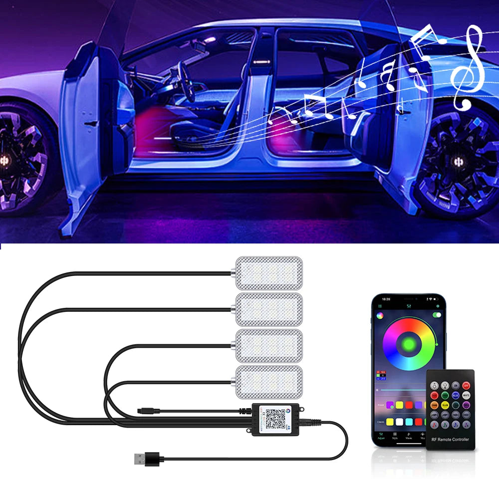 LED Car Interior Ambient Foot Light – USB RGB Atmosphere Lamp with App & Music Control