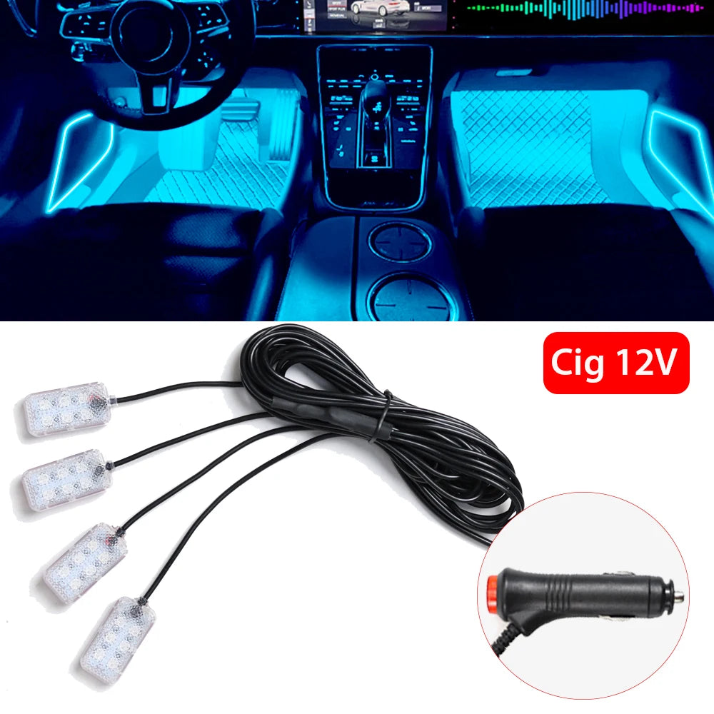 LED Car Interior Ambient Foot Light – USB RGB Atmosphere Lamp with App & Music Control