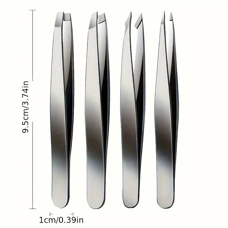 Stainless Steel Eyebrow Tweezers Set – Slant & Pointed Tip
