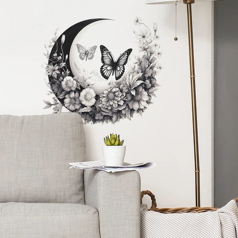 Moon & Flower Vinyl Wall Sticker – Girls Bedroom & Room Decoration