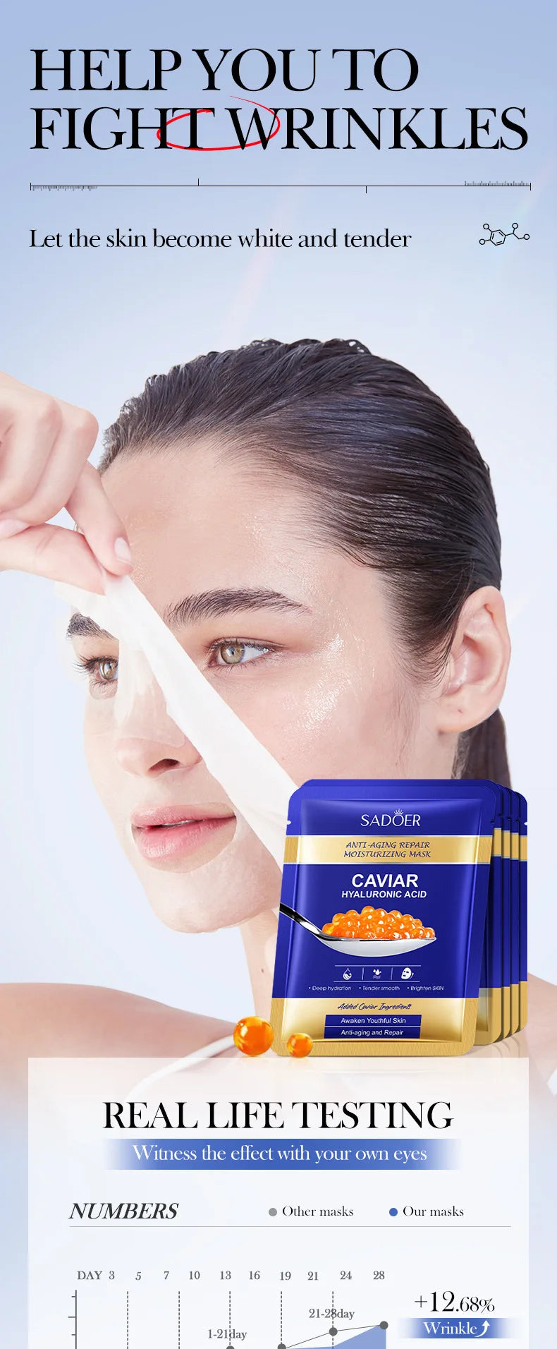 Caviar Hyaluronic Acid Face Masks – Firming & Hydrating (5 Pack)