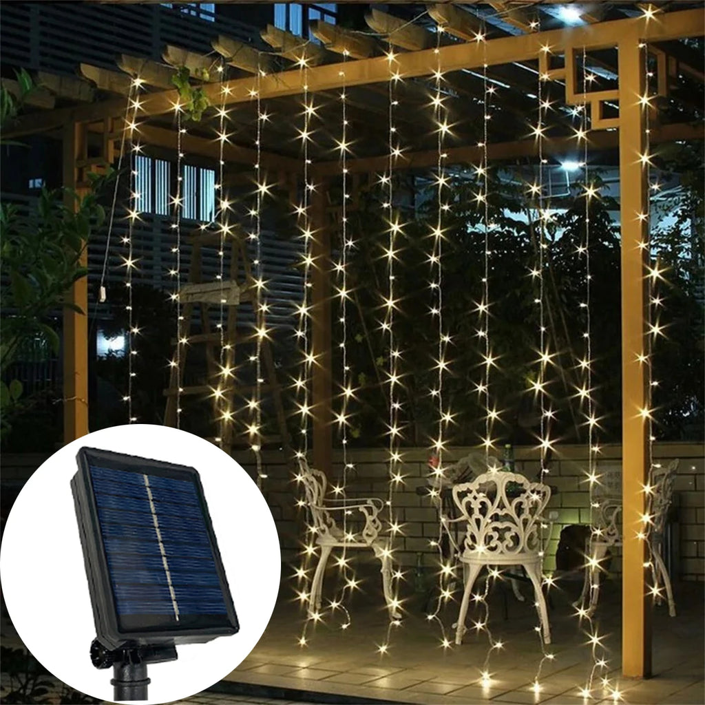 Solar LED Curtain String Lights – 8 Modes for Garden, Party & Home Decor