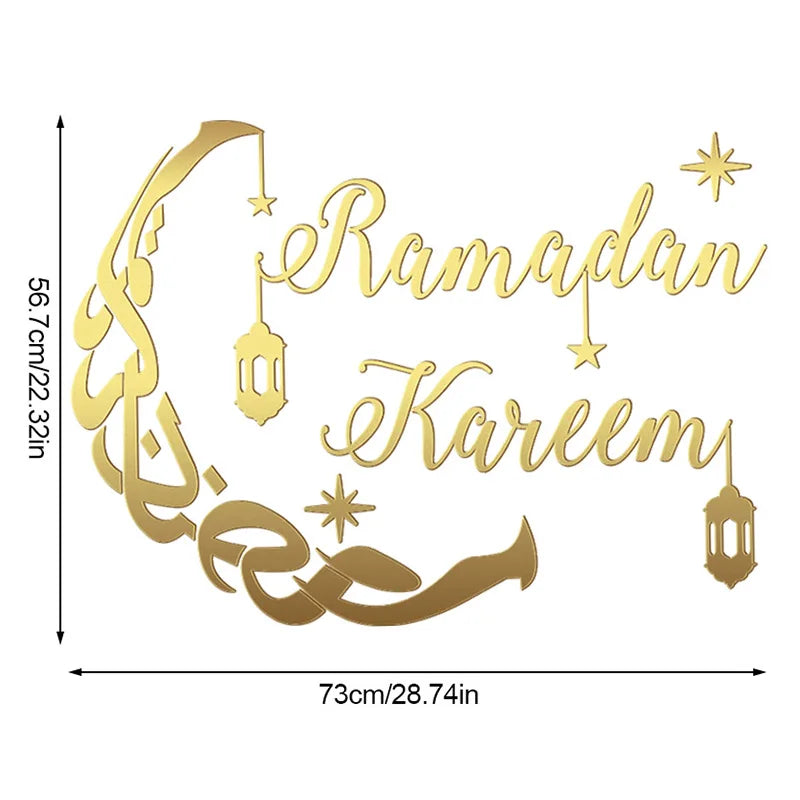 Eid Mubarak Gold Acrylic Mirror Wall Sticker – Ramadan Kareem Large Wall Decal 2026