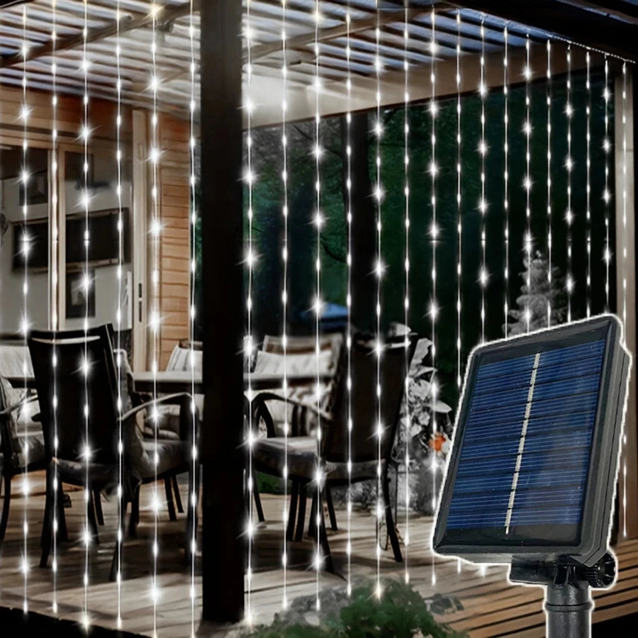 Solar LED Curtain String Lights – 8 Modes for Garden, Party & Home Decor