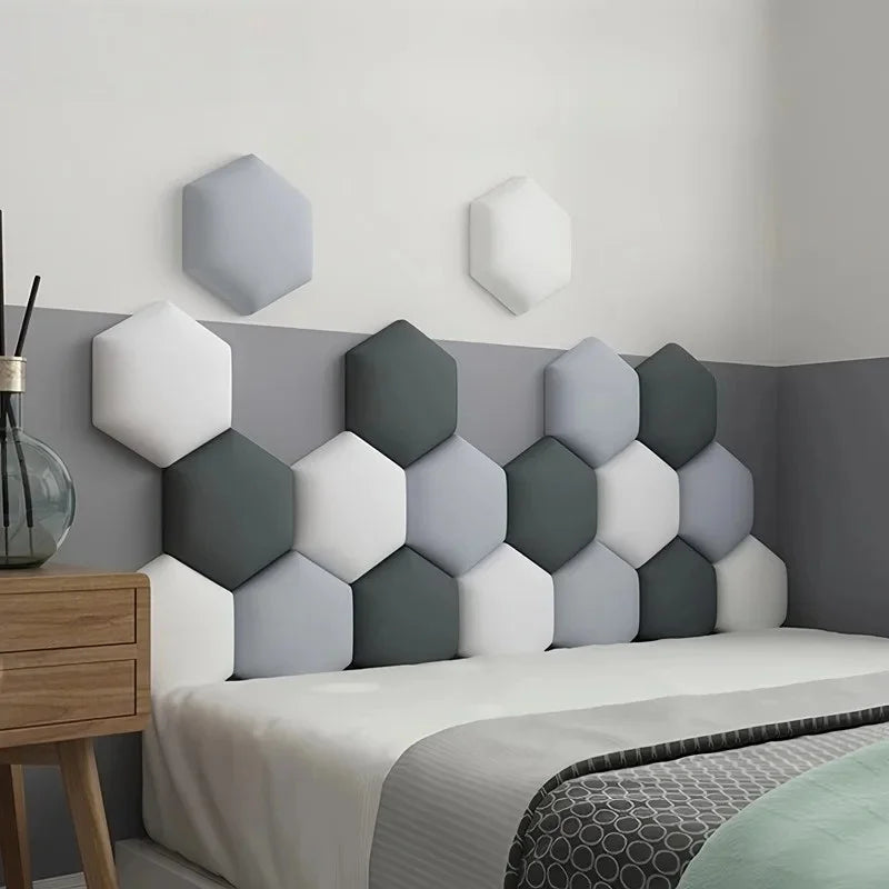 Hexagonal 3D Self-Adhesive Leather Wall Panel – Soft Upholstered Headboard Sticker