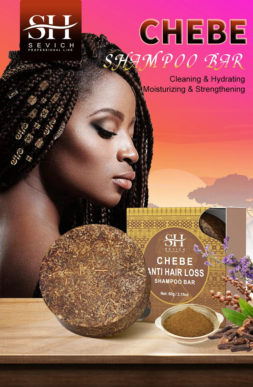 Chebe Anti-Hair Loss Set – Traction Alopecia Treatment Shampoo & Conditioner