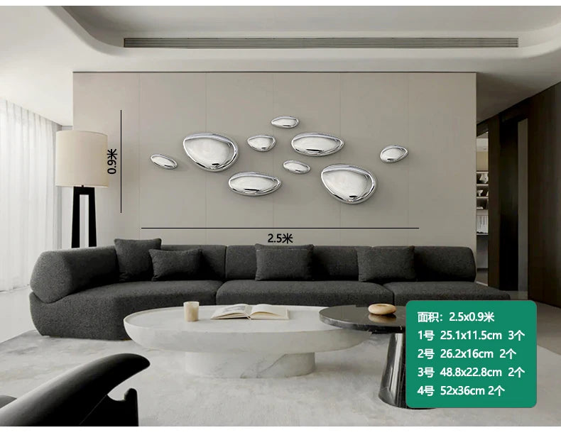 Water Drop Pebble Wall Art – Imitation Stainless Steel Living Room Decoration