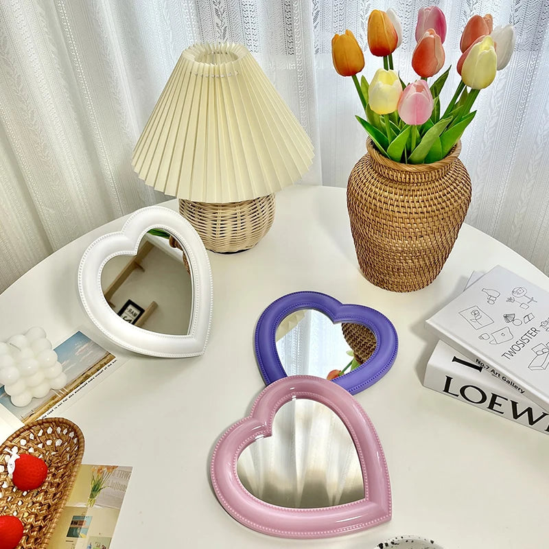 Heart-Shaped Decorative Cosmetic Mirror – Makeup & Room Decor