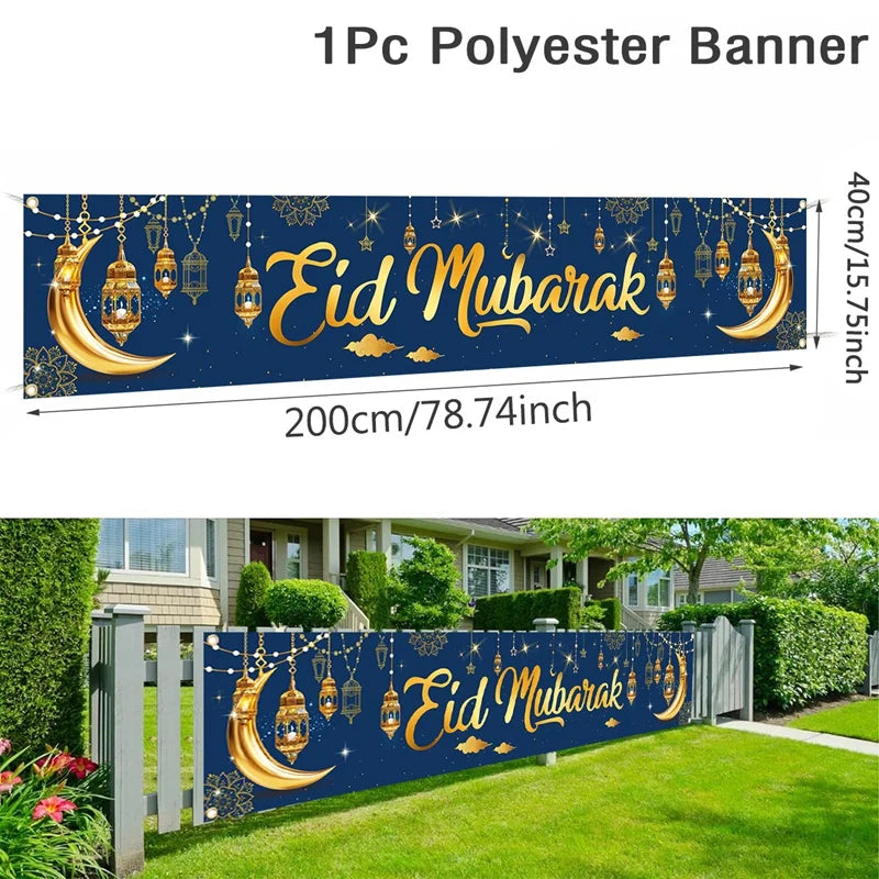 Eid Mubarak Outdoor Banner Flag – Ramadan Kareem Home & Party Decoration