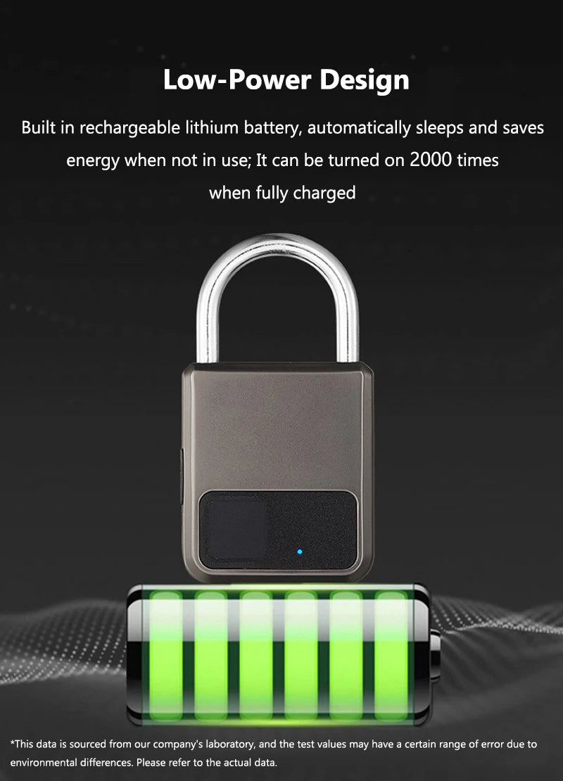 Tuya Smart Fingerprint Padlock - 20 Prints, USB Rechargeable
