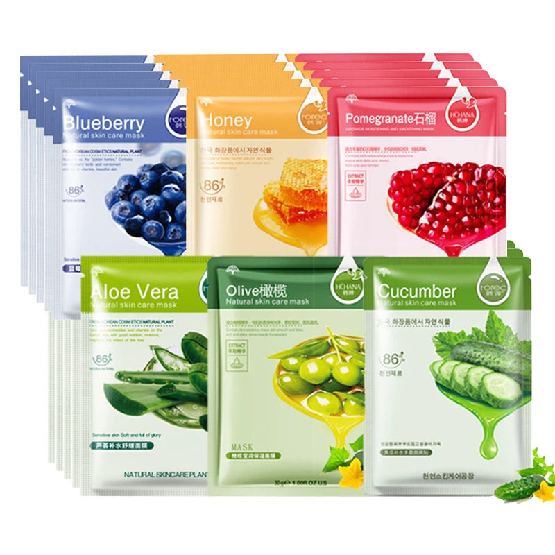 Natural Plant Sheet Face Masks - Moisturising, Anti-Ageing & Oil Control (10 Pack)