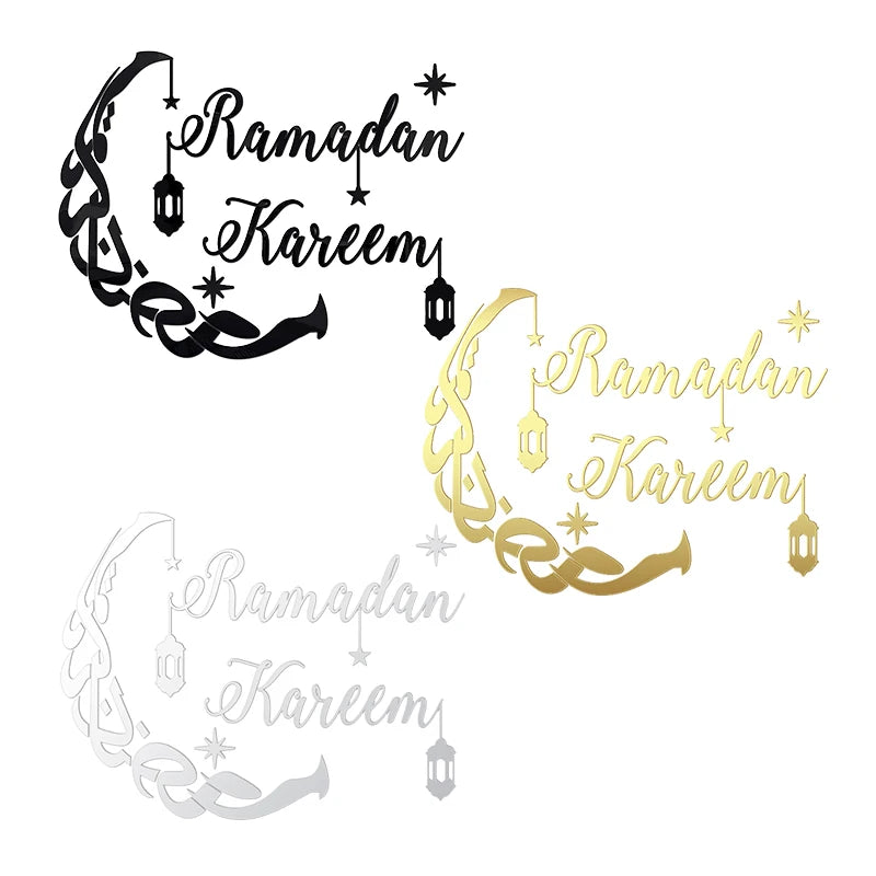 Eid Mubarak Gold Acrylic Mirror Wall Sticker – Ramadan Kareem Large Wall Decal 2026