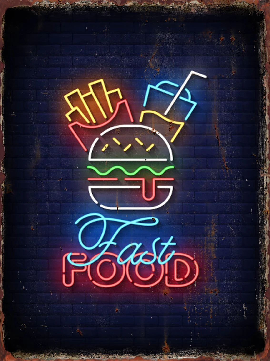 Vintage Neon Food Metal Tin Sign – Restaurant, Bar & Club Wall Decor Plaque
