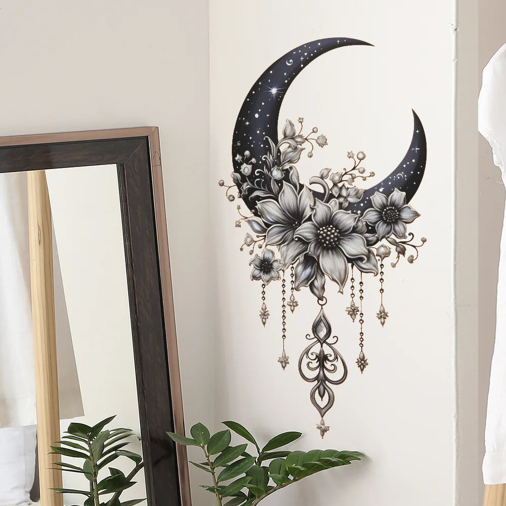 Moon & Flower Vinyl Wall Sticker – Girls Bedroom & Room Decoration