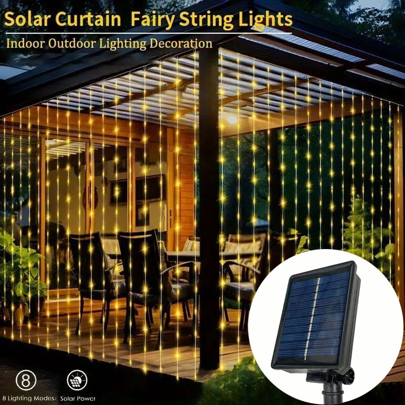 Solar LED Curtain String Lights – 8 Modes for Garden, Party & Home Decor