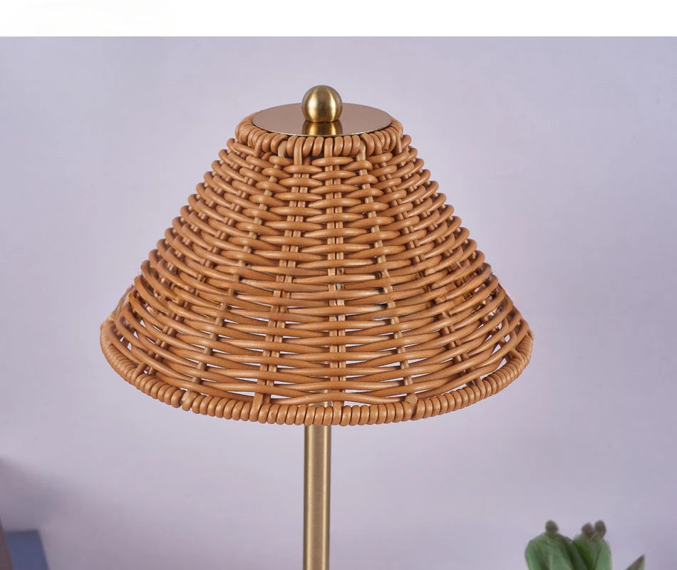 LED Rattan Rechargeable Retro Desk Lamp – Southeast Asian Style Atmosphere Light