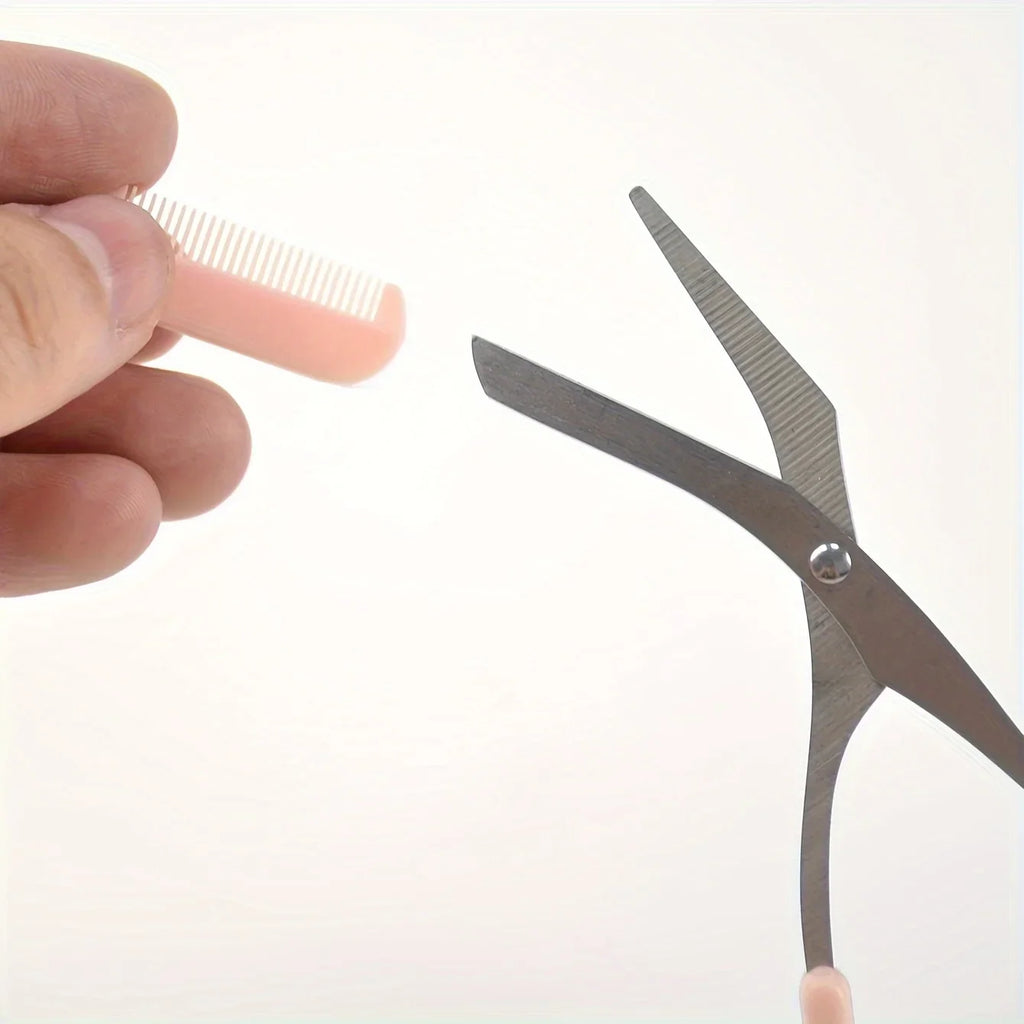 Pink Eyebrow Scissors with Built-In Comb – Stainless Steel Grooming Tool