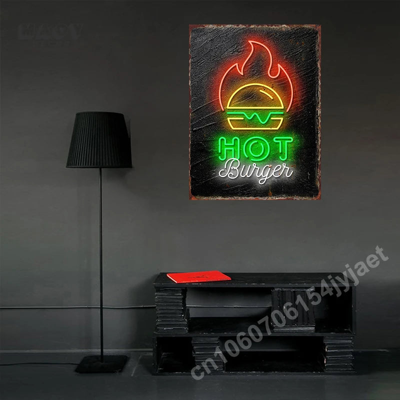 Vintage Neon Food Metal Tin Sign – Restaurant, Bar & Club Wall Decor Plaque