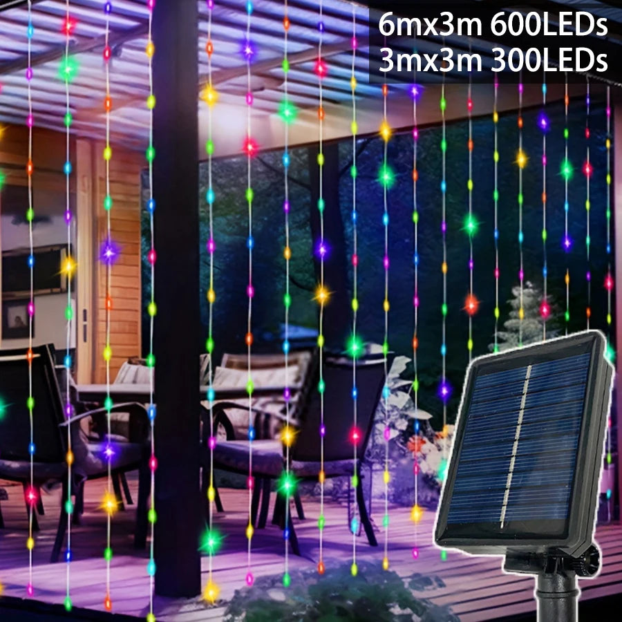Solar LED Curtain String Lights – 8 Modes for Garden, Party & Home Decor