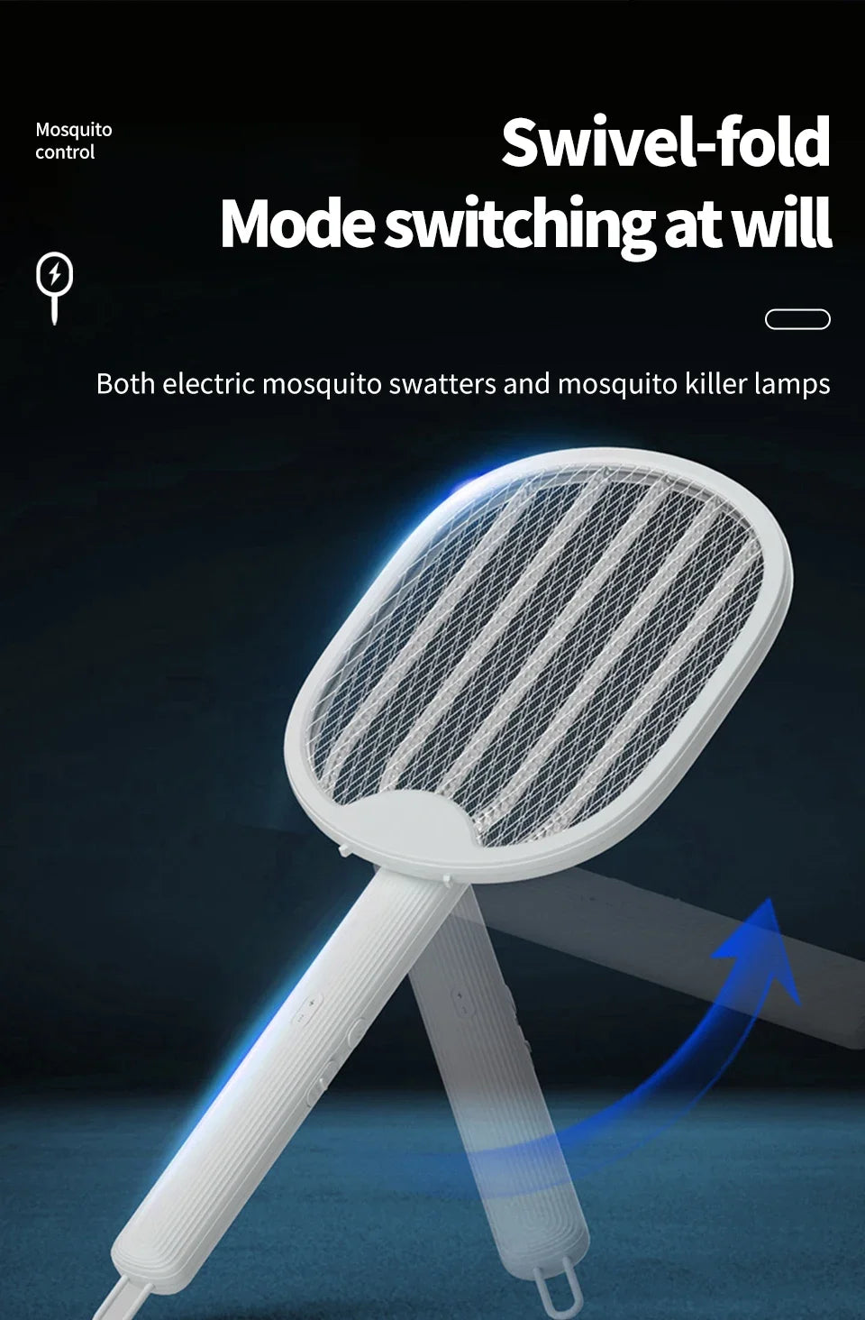 Foldable Electric Mosquito Killer Racket – USB Rechargeable UV Bug Zapper