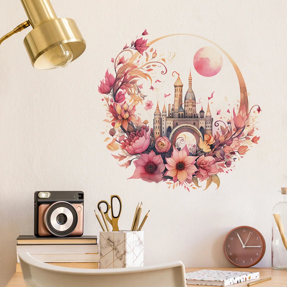 Moon & Flower Vinyl Wall Sticker – Girls Bedroom & Room Decoration