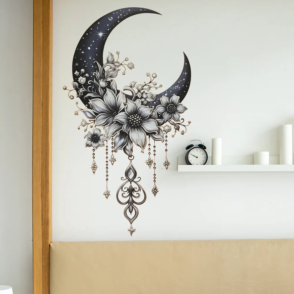 Moon & Flower Vinyl Wall Sticker – Girls Bedroom & Room Decoration