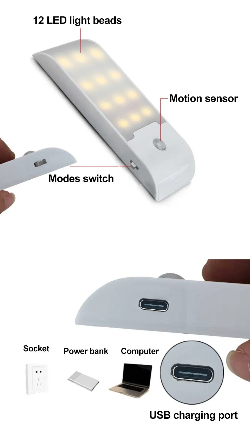 Motion Sensor LED Night Light – Rechargeable Cabinet, Wardrobe & Stair Lamp
