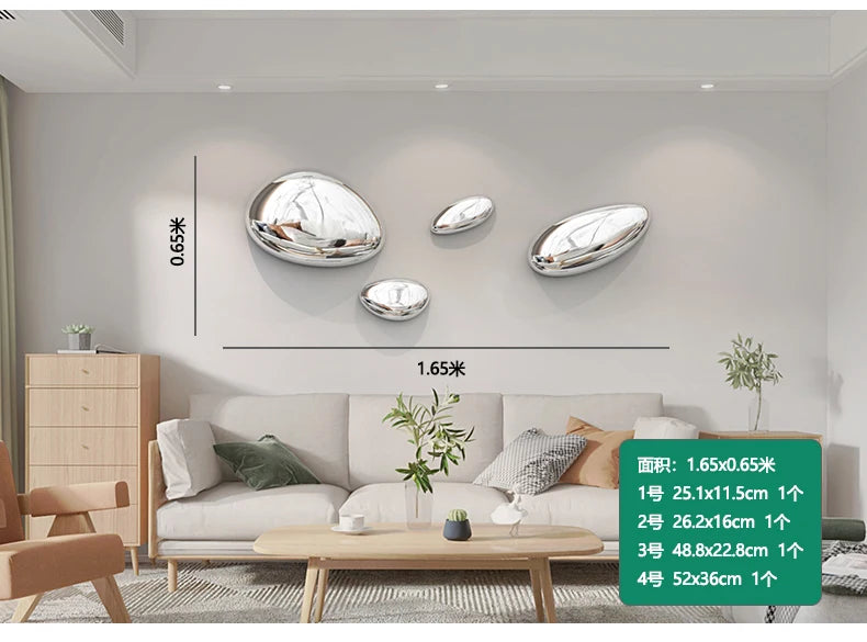 Water Drop Pebble Wall Art – Imitation Stainless Steel Living Room Decoration
