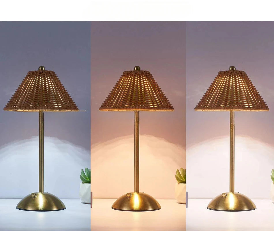 LED Rattan Rechargeable Retro Desk Lamp – Southeast Asian Style Atmosphere Light