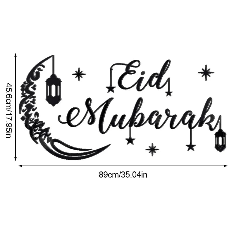 Eid Mubarak Gold Acrylic Mirror Wall Sticker – Ramadan Kareem Large Wall Decal 2026