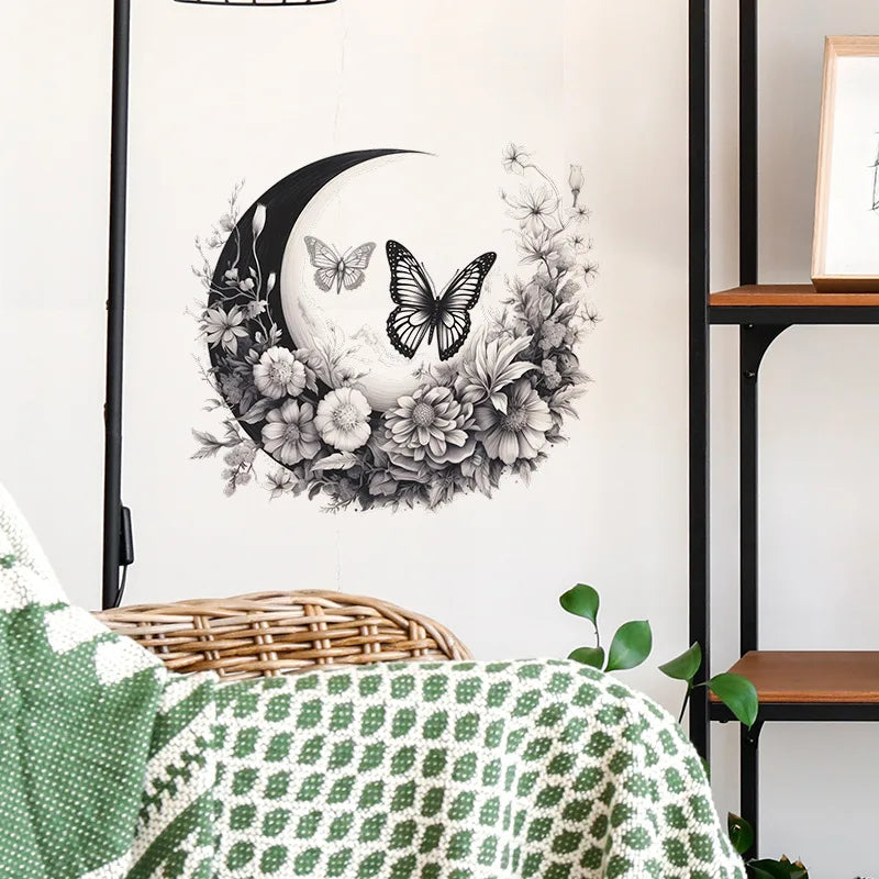 Moon & Flower Vinyl Wall Sticker – Girls Bedroom & Room Decoration