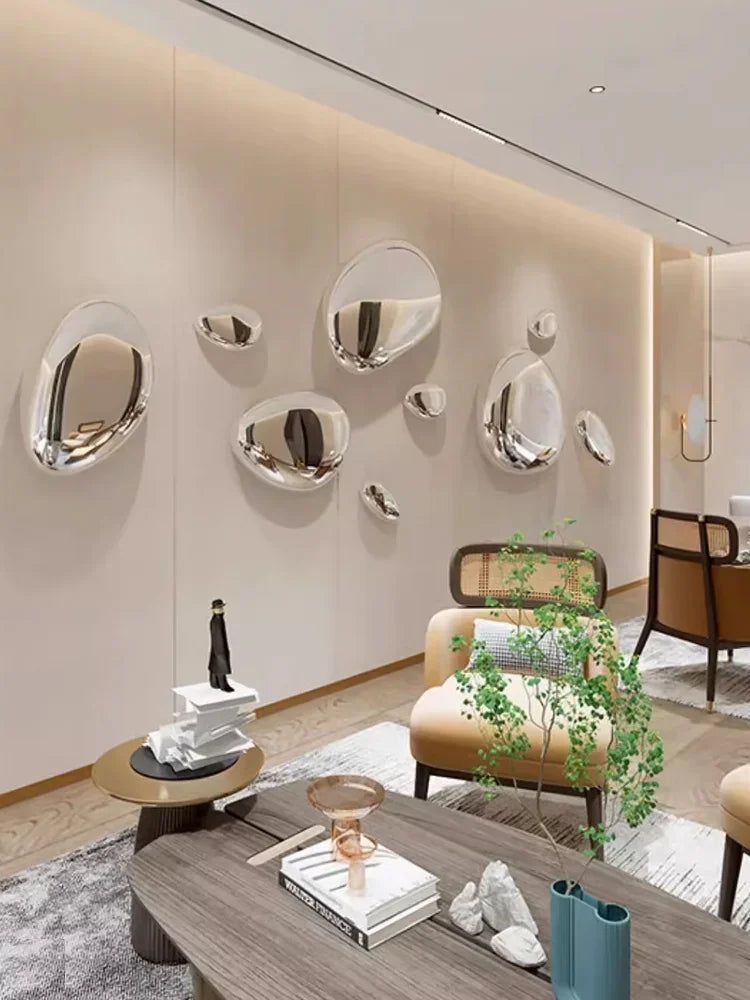 Water Drop Pebble Wall Art – Imitation Stainless Steel Living Room Decoration