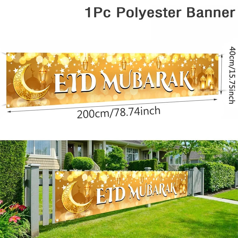 Eid Mubarak Outdoor Banner Flag – Ramadan Kareem Home & Party Decoration