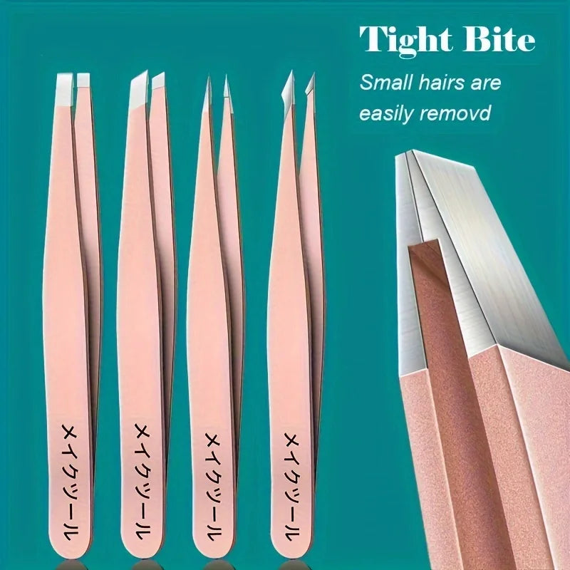 Stainless Steel Eyebrow Tweezers Set – Slant & Pointed Tip