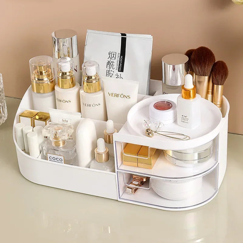 Makeup Organiser with Rechargeable Mirror – Large Capacity Cosmetic Display Case