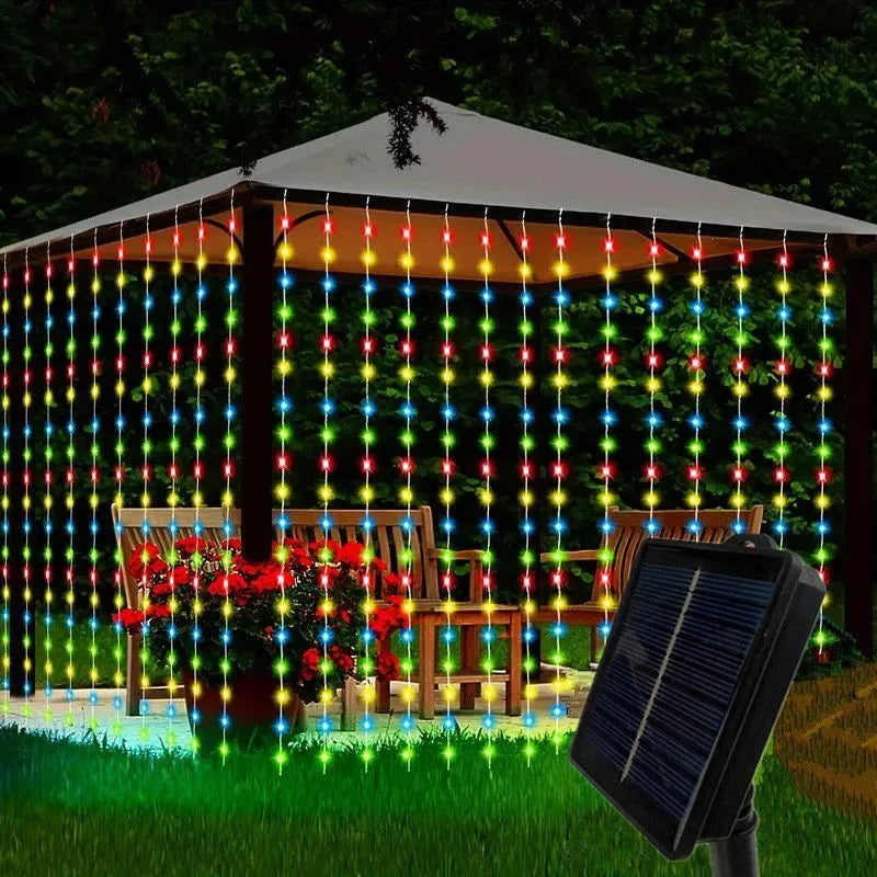 Solar LED Curtain String Lights – 8 Modes for Garden, Party & Home Decor