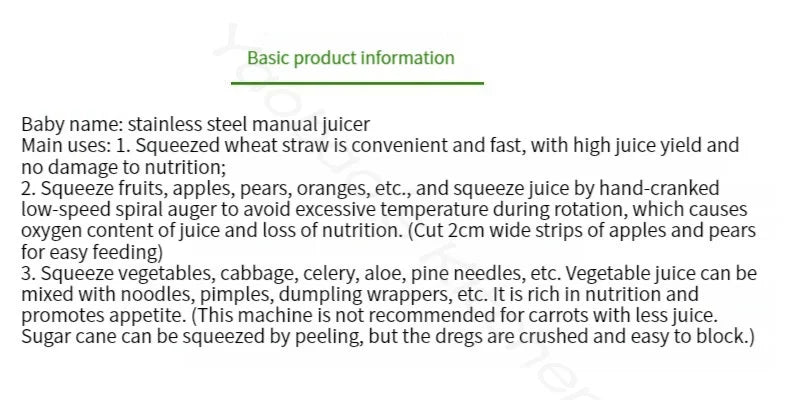 Stainless Steel Manual Slow Juicer – Wheatgrass & Ginger Extractor