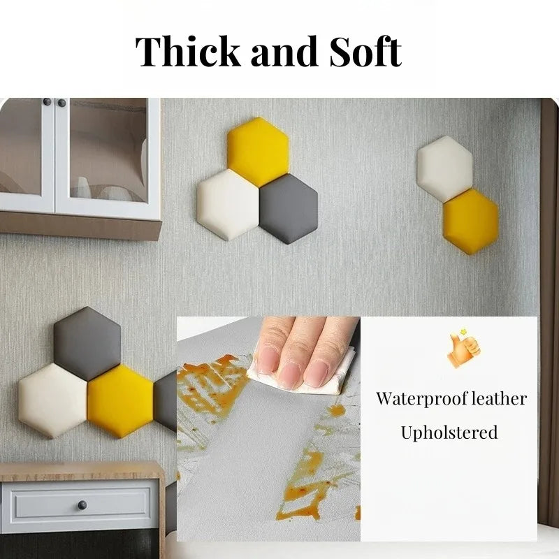 Hexagonal 3D Self-Adhesive Leather Wall Panel – Soft Upholstered Headboard Sticker