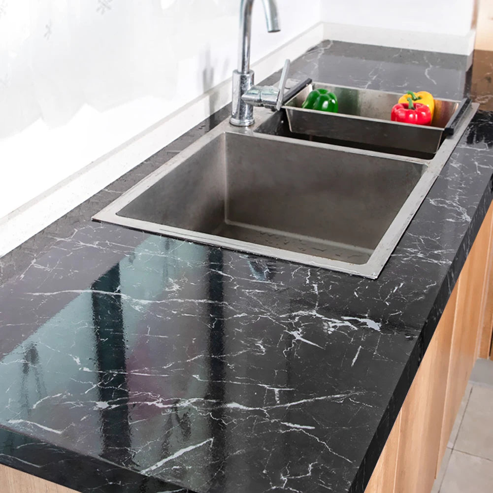 Marble Kitchen Wall Sticker – Waterproof Self-Adhesive Vinyl Film