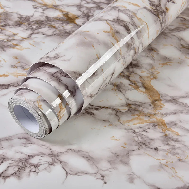 Marble Kitchen Wall Sticker – Waterproof Self-Adhesive Vinyl Film